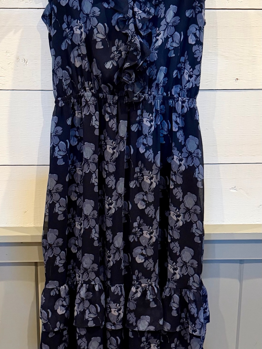 Banana Republic S Navy Blue Floral Ruffle Tiered Maxi Dress